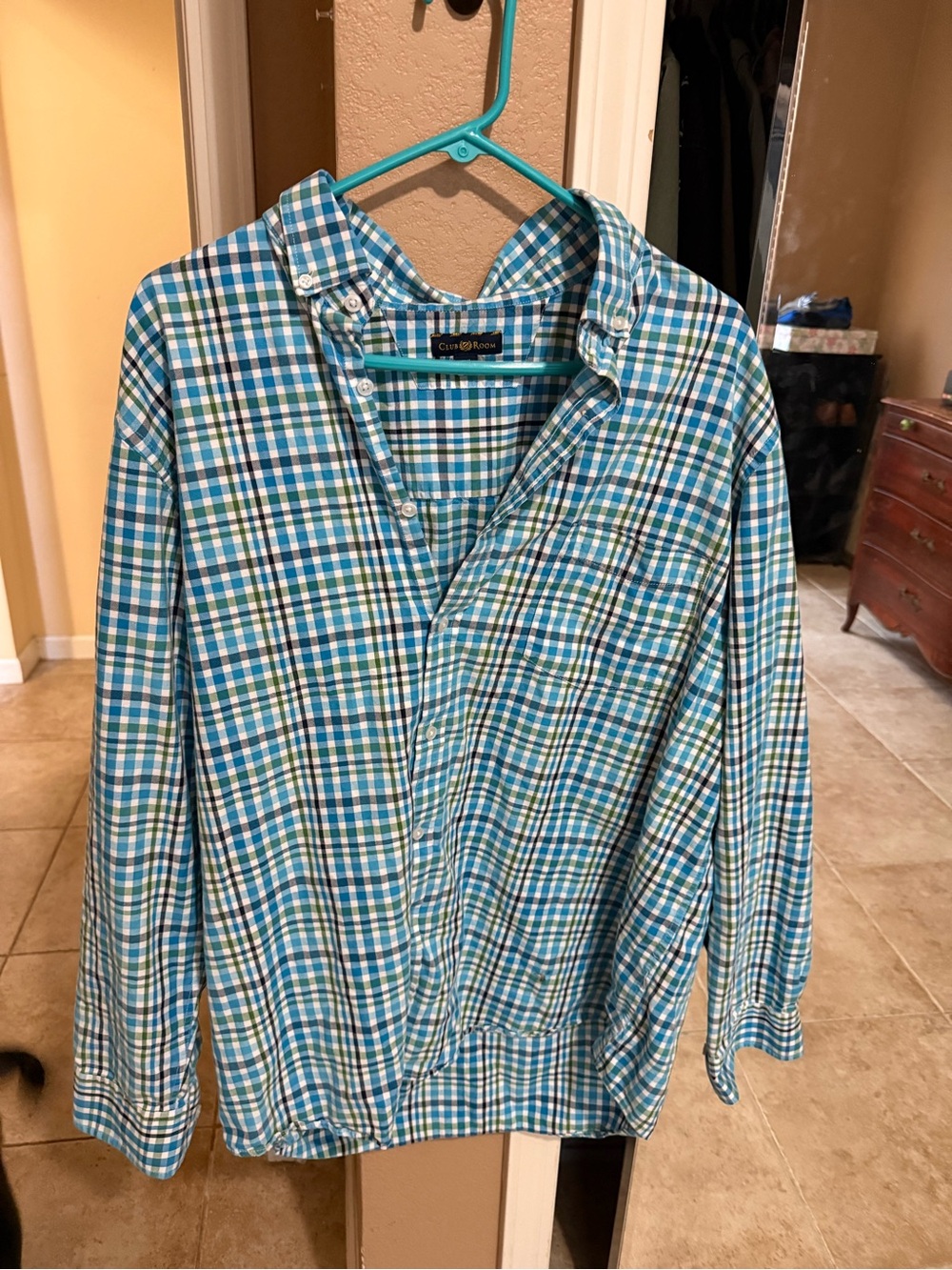 Club Room Blue and Green Plaid Button-Down Shirt